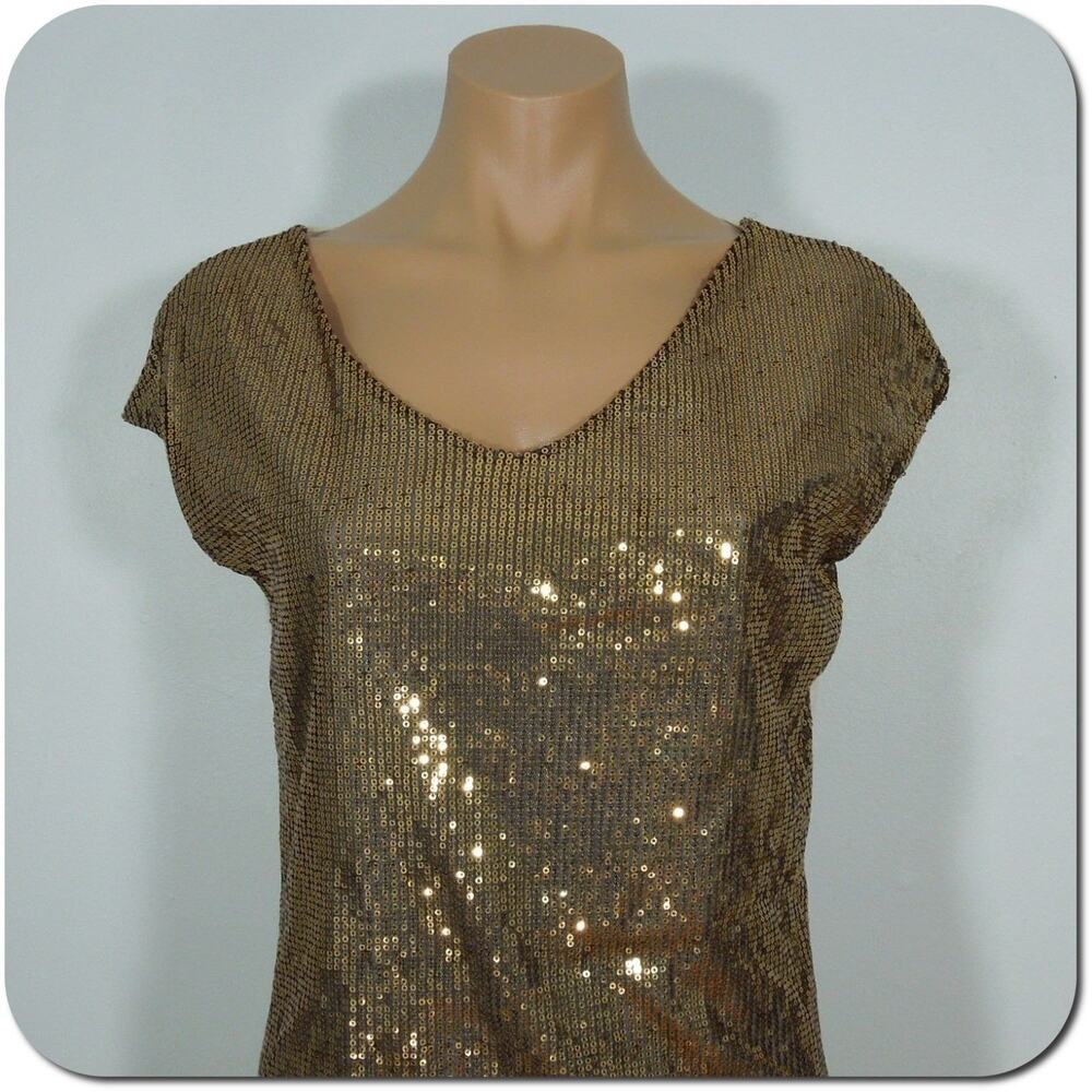 THE LIMITED Top S SMALL Womens Gold Sequin Sleeveless